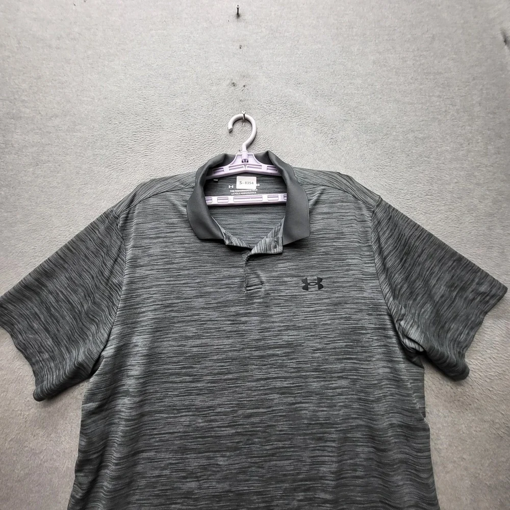 Under Armour Men Polo XL Gray Striped Performance‎ Polo Gorpcore Logo Short